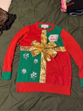 Festive 'To/From' Gift Bow Christmas Sweater